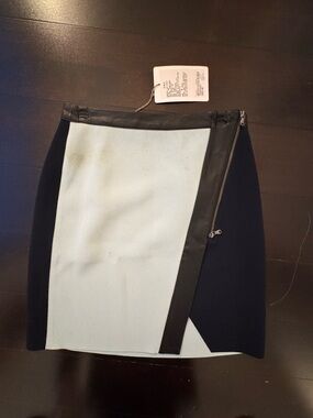 Club Monaco Colorblock Faux-Leather Trim Mini Skirt - Black & Light Blue size 00